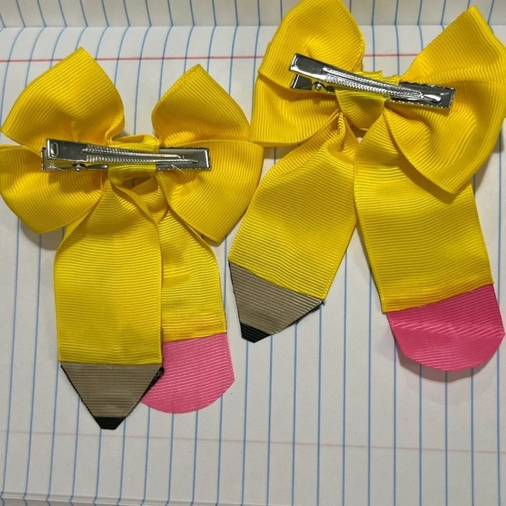 Yellow and Pink Pencil Hair Bows